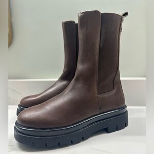 Aldo Maple Chelsea Boots Chestnut Leather Lug Sole Mid-Calf Platform 8.5 NWOB